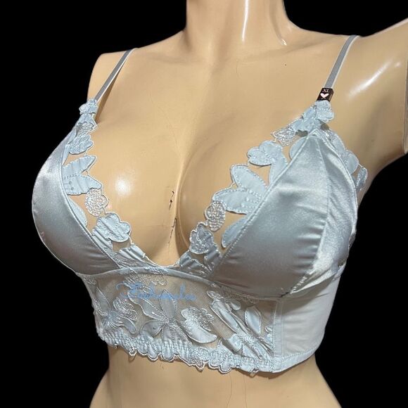 Victoria's Secret Luxe Lingerie Floral Embroidery Longline Bralette Bra Blue - Picture 3 of 6